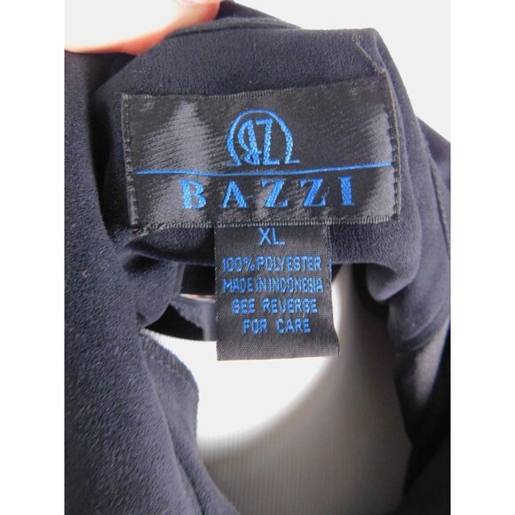 Bazzi Shirt Mens XL Navy Blue Long Sleeve Button Front Suede-Like Polyester - Picture 10 of 11